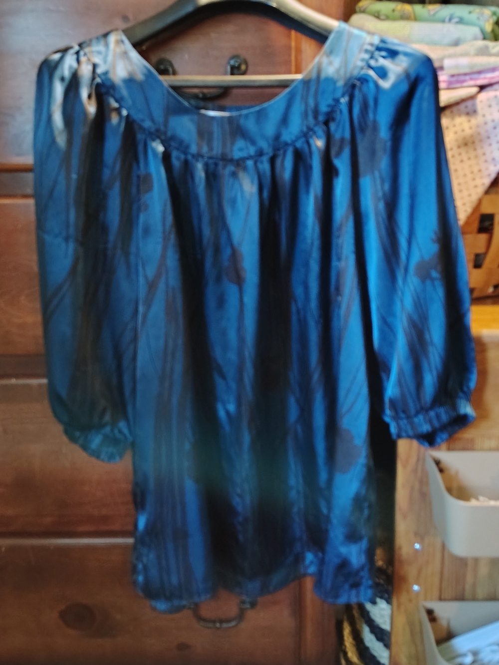 Metro Blue Satin Peasant Blouse